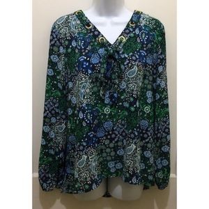 Michael Kors Paisley Floral True Navy Blue Top‎ M